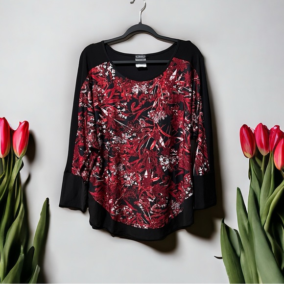 Clientele Vintage Red/Black/White Floral Print Top sz XL - Picture 12 of 12